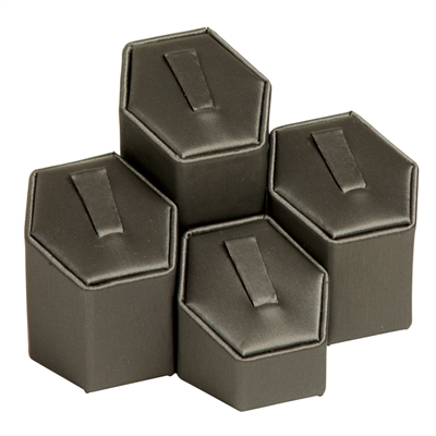 201R-SG Steel Grey Faux Leather Ring Pedestals Displays Set