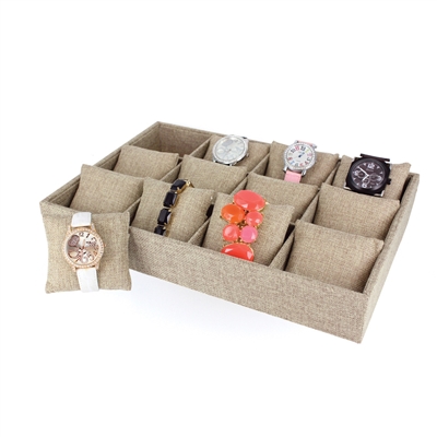 WT-1330N-N3 12-Burlap Pillow Bracelet Watch Display Tray